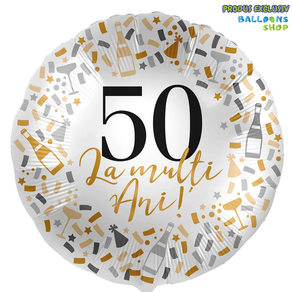 Balon Folie La multi ani! Cifra 50 Confetti Auriu 43cm