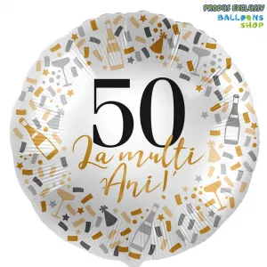 Balon Folie La multi ani! Cifra 50 Confetti Auriu 43cm
