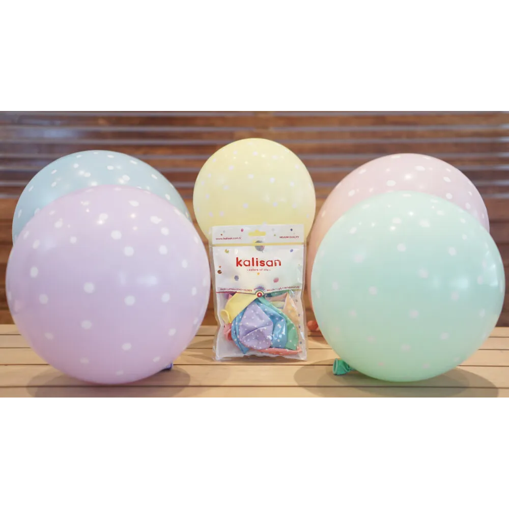 SET 25 Baloane Latex 30cm Macaron asortat cu buline albe