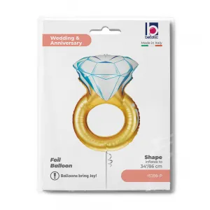 Balon Folie Figurina Inel Auriu cu Diamant 86cm