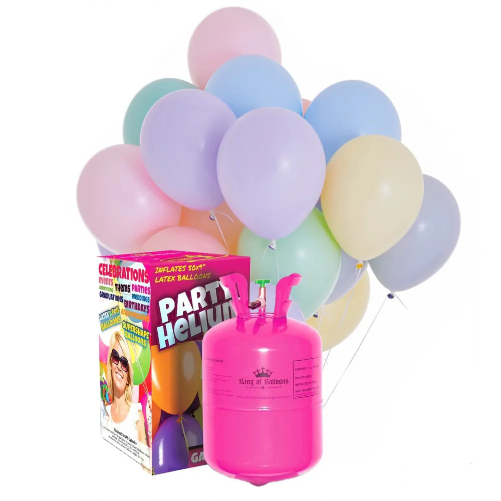 Butelie heliu si 20 baloane Pastel Macaron