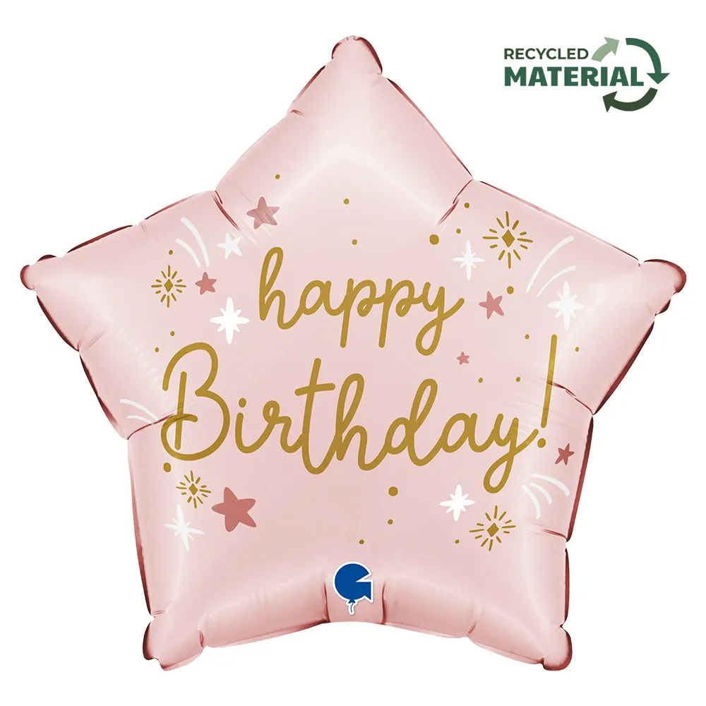 Balon Folie Stea Happy Birthday Roz 46cm