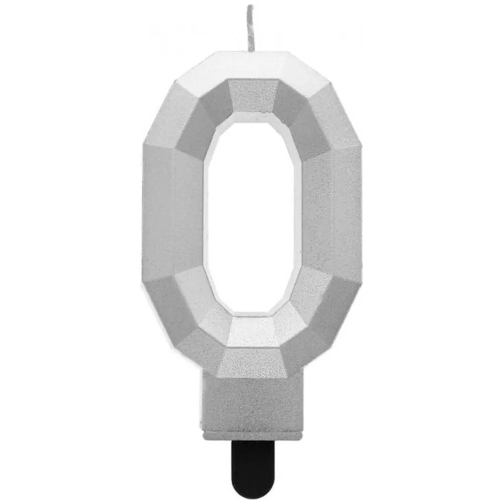 Lumanare Tort Cifra 0 Diamant Argintiu 7.6cm