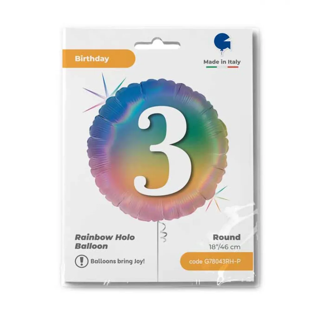 Balon Folie Rotund CIFRA 3 Rainbow 46 cm Grabo