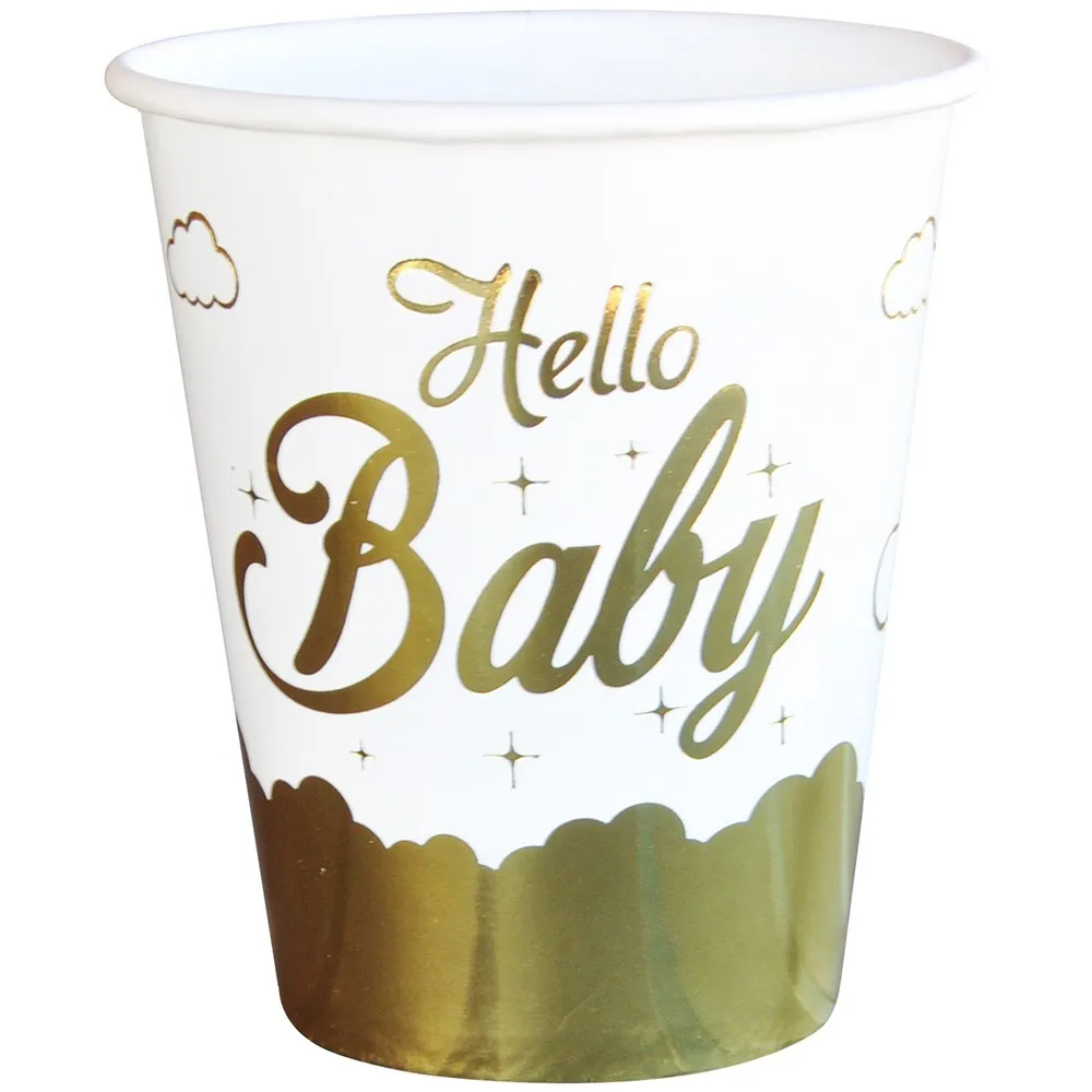 Set 8 Pahare Petrecere cu print Gold Hello Baby BB5739