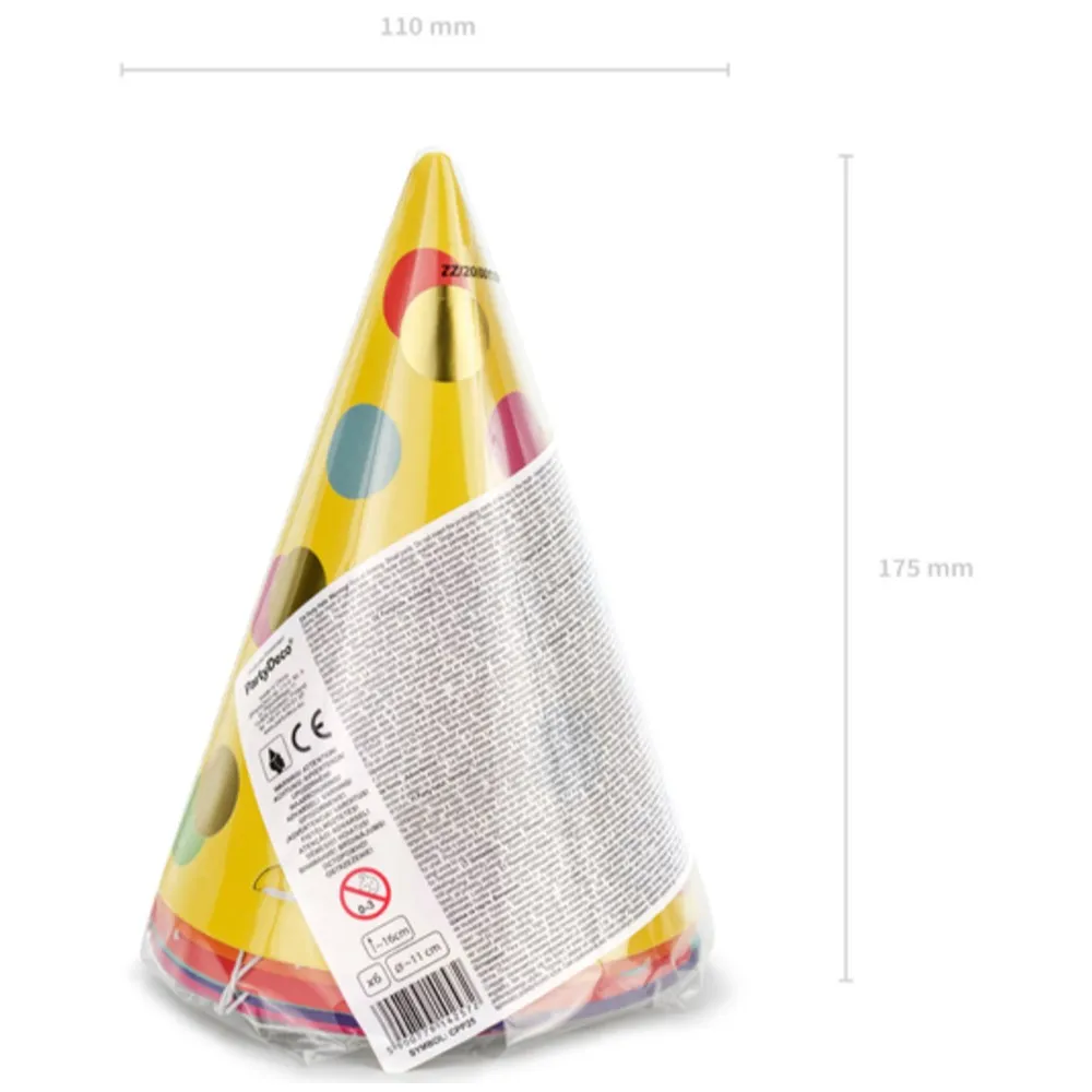Set 6 Coifuri Petrecere Colorate cu Buline Aurii CPP25