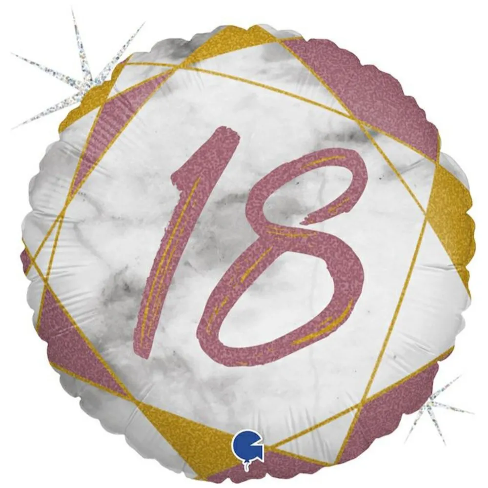 Balon Folie Rotund Rose Gold Marble 18th Birthday 46 cm Grabo