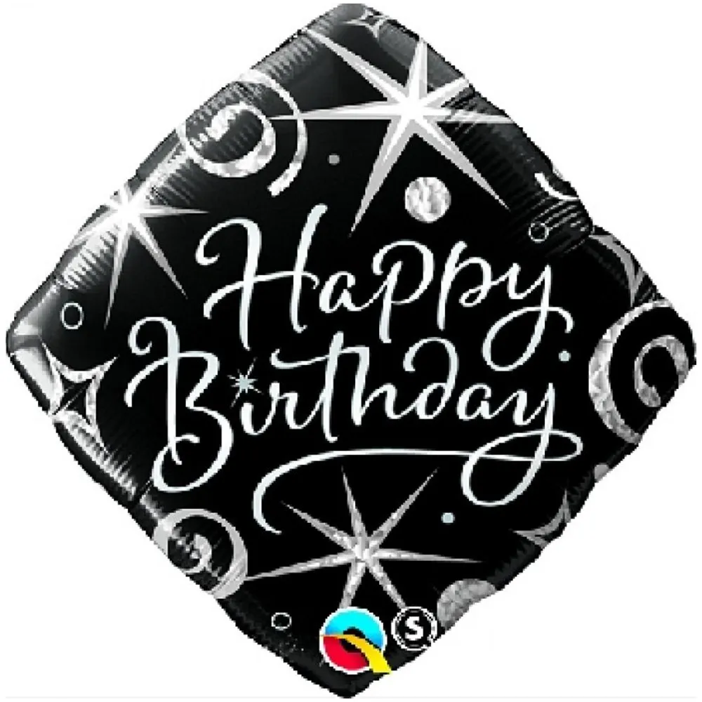 Balon Folie Romb Happy Birthday Argintiu 45cm