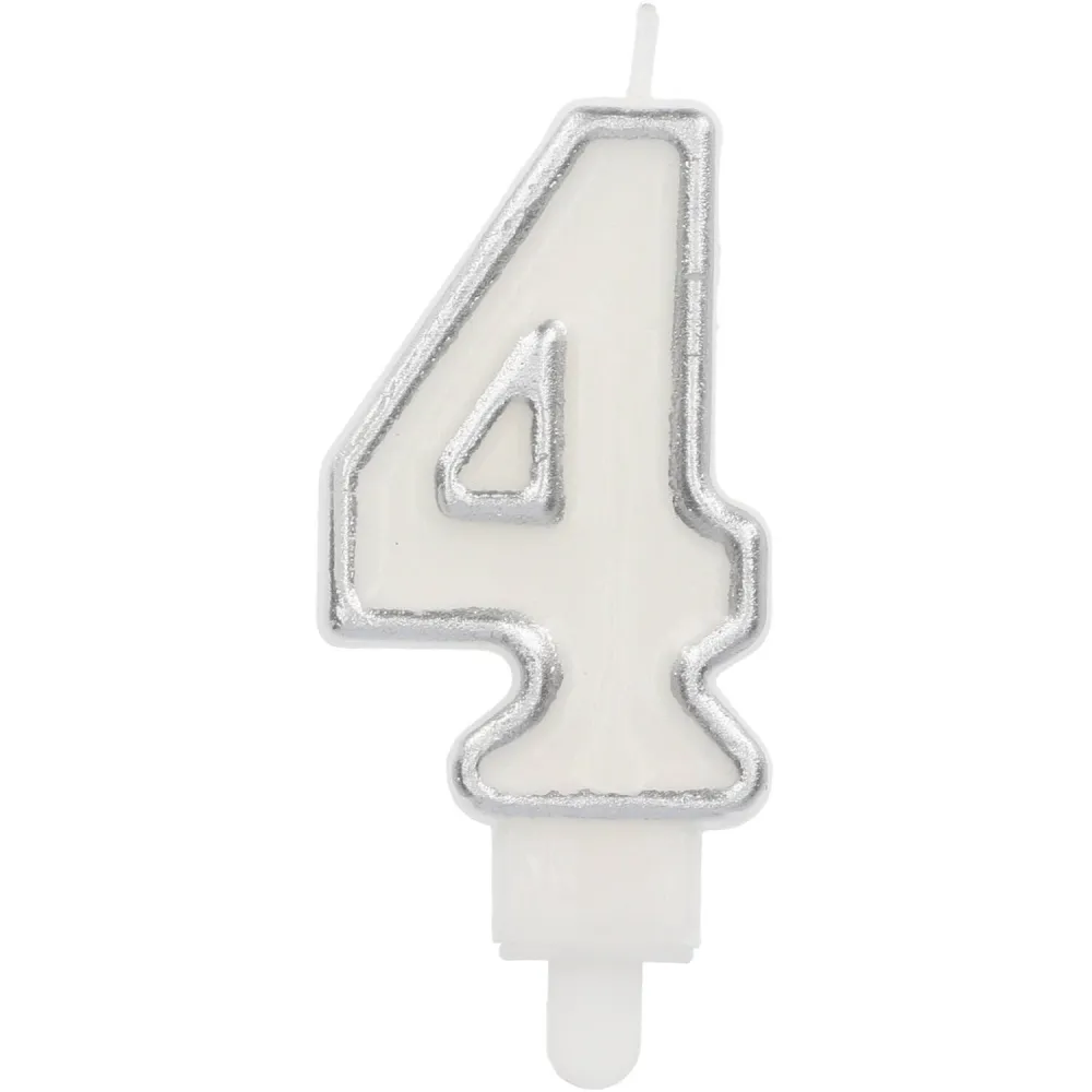 Lumanare Tort Cifra 4 Contur Argintiu 9cm