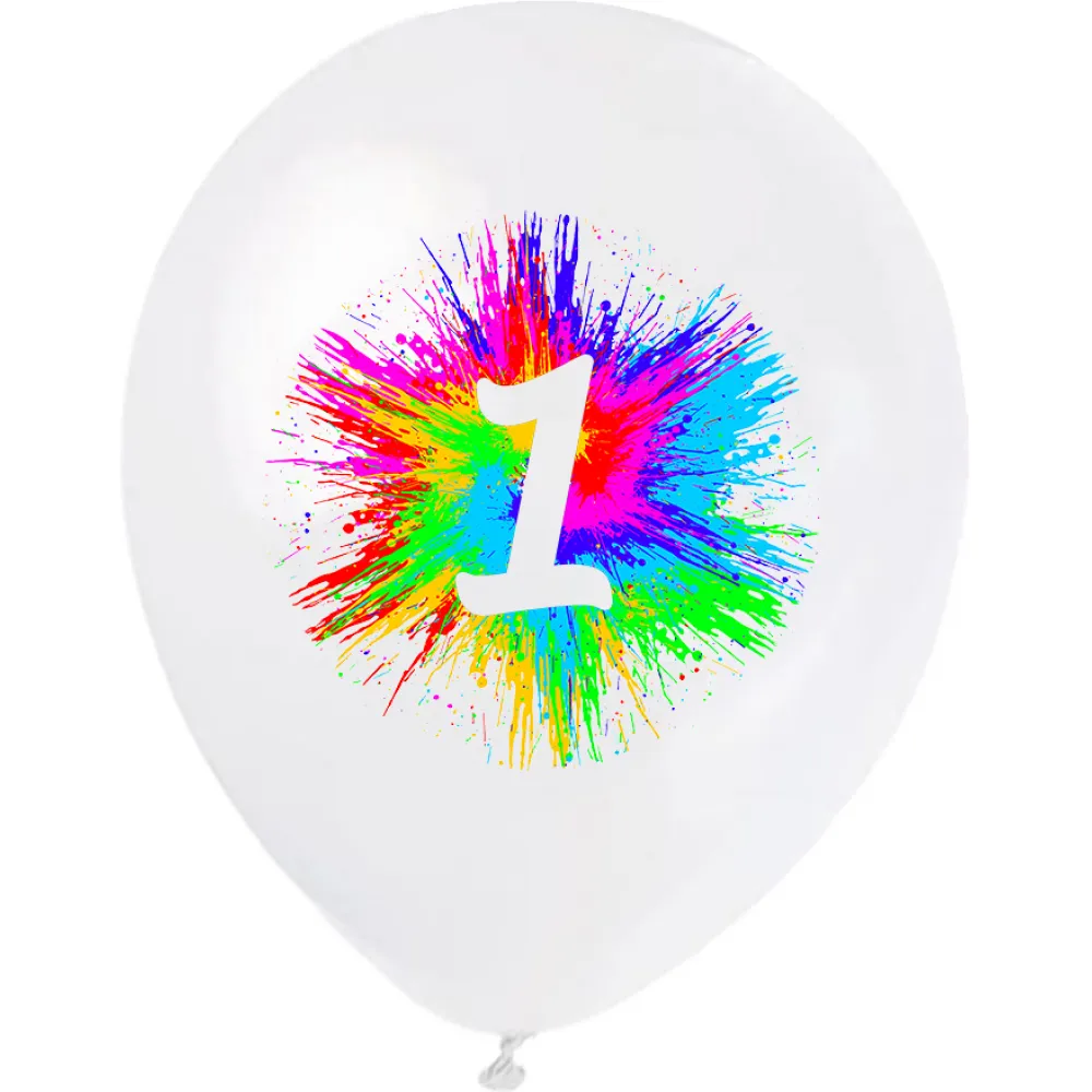 Set 12 Baloane Latex 30 cm Alb Print Color Cifra 1