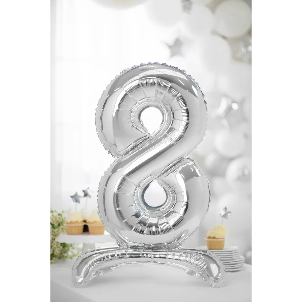 Balon Folie Cifra 8 umflare aer Argintiu 70cm