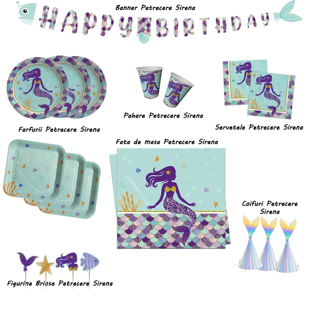 Set 16 Servetele petrecere cu print Sirena PD0062