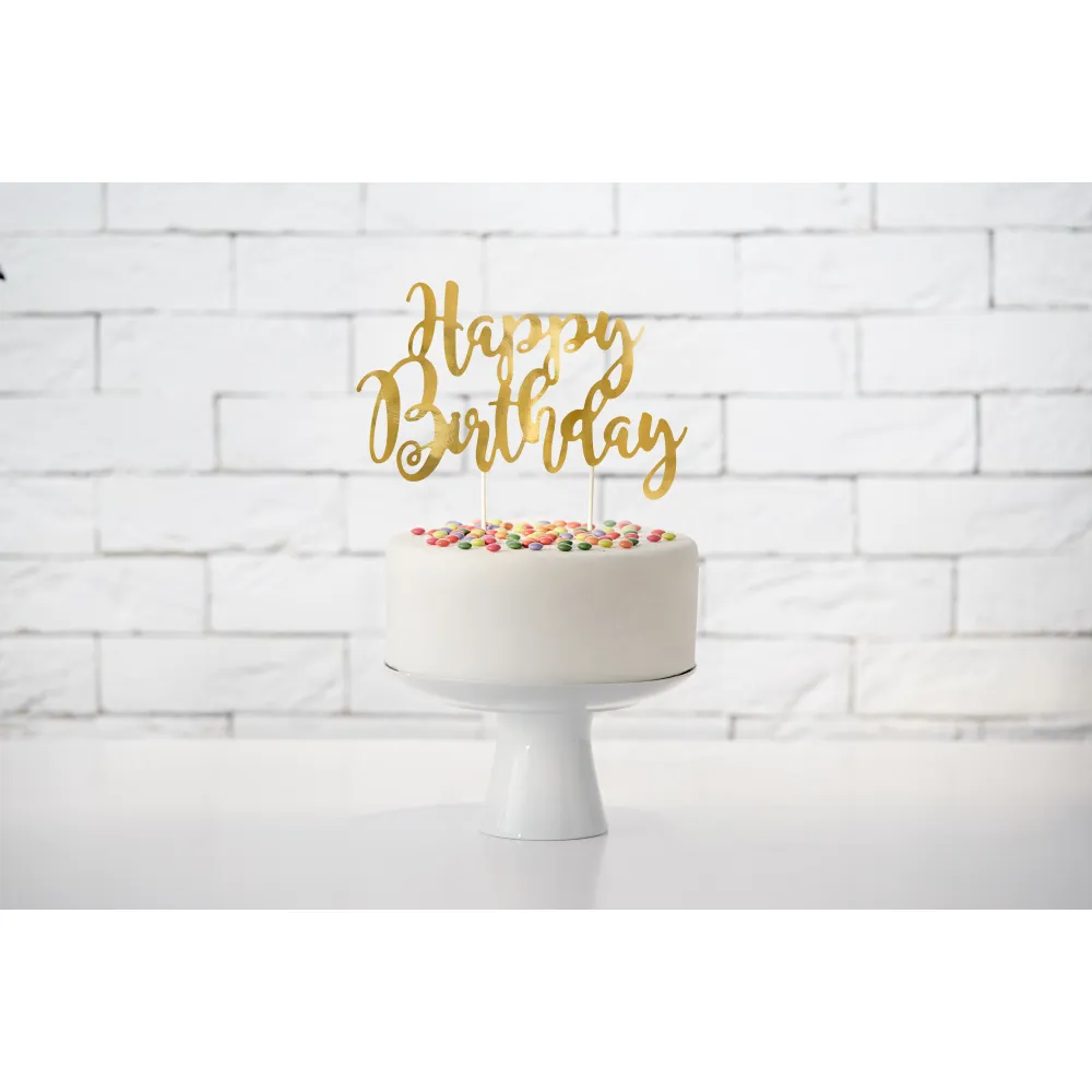 Decoratiune pentru Tort Happy Birthday Auriu 22.5cm