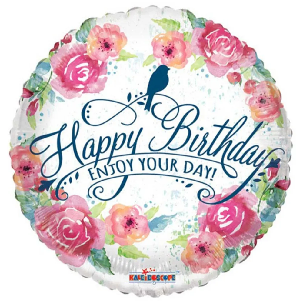 Balon folie Happy Birthday cu floricele si pasari 15443