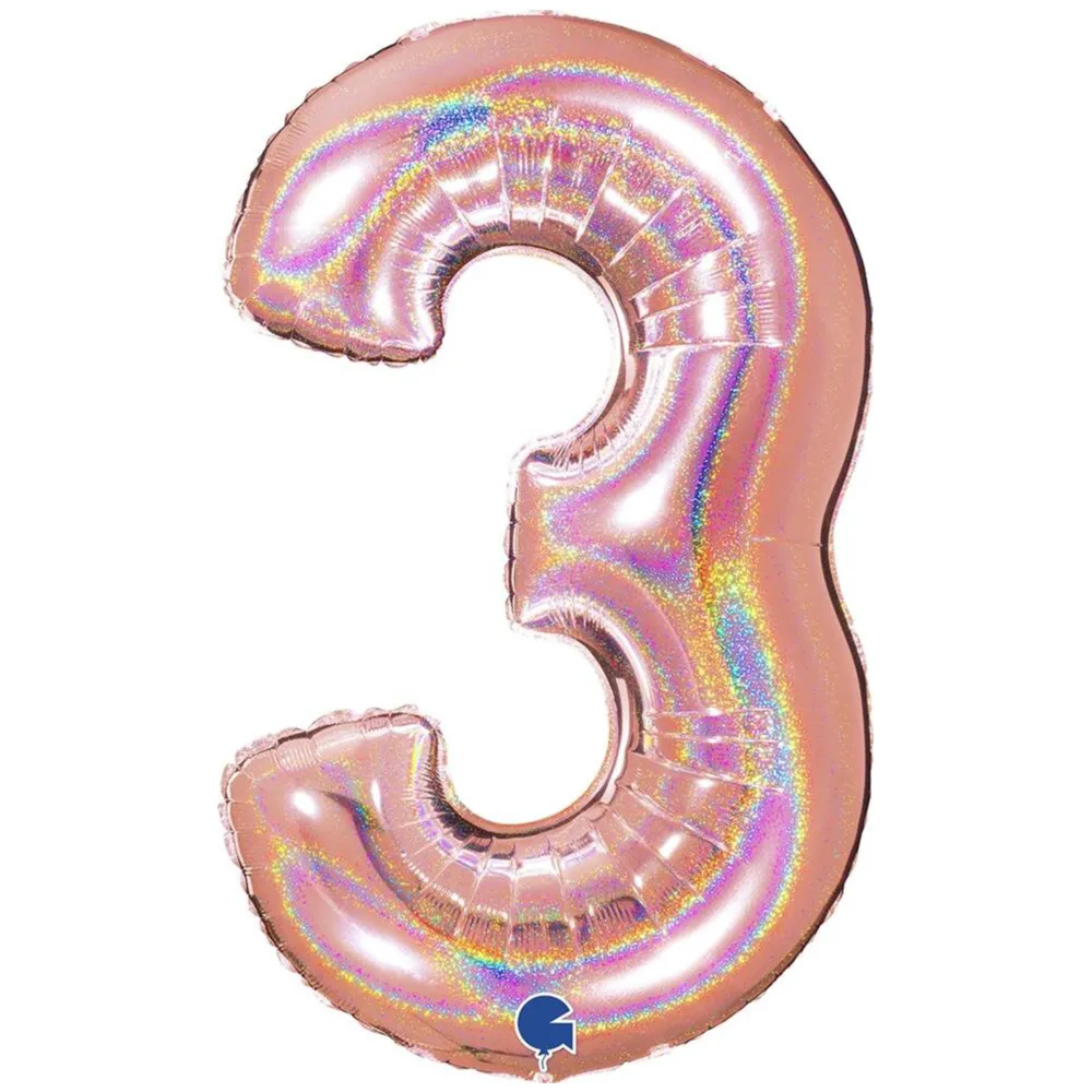 Balon Folie Jumbo CIFRA 3 Rose Gold Glitter 102 cm Grabo