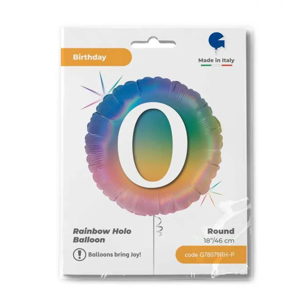 Balon Folie Rotund CIFRA 0 Rainbow 46 cm Grabo