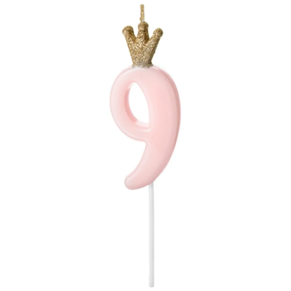 Lumanare Tort Aniversare 9 ani cu Coronita Roz Deschis 9.5cm