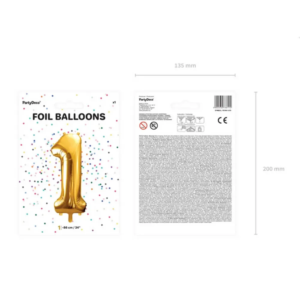 Balon Folie Cifra 1 Auriu 86cm