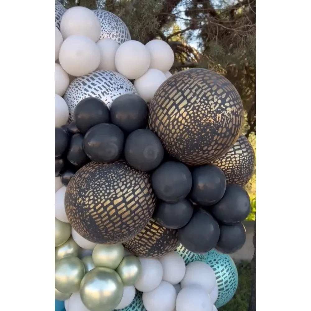 Baloane latex 30cm Safari Crocodile - Mirror Silver Print - Black