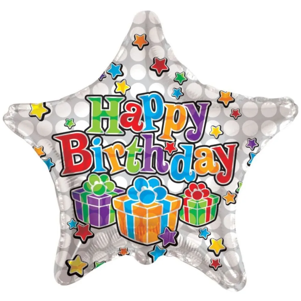 Balon folie Happy Birthday stea alba cu cadouri 17789