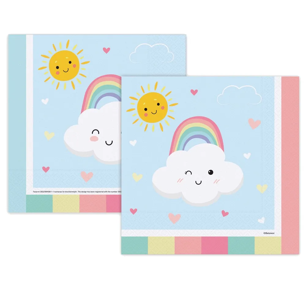 Set 16 Servetele petrecere cu print Curcubeu si Norisori