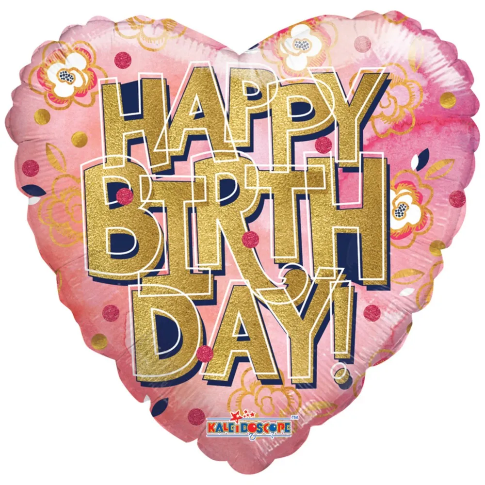 Balon folie Happy Birthday Inima rose gold cu auriu