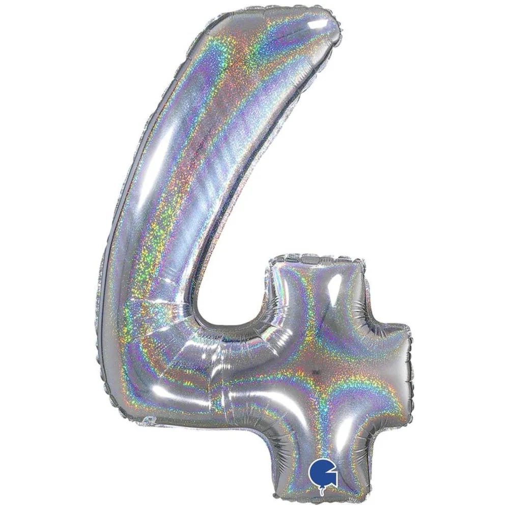 Balon Folie CIFRA 4 Holographic Glitter 66 cm Grabo