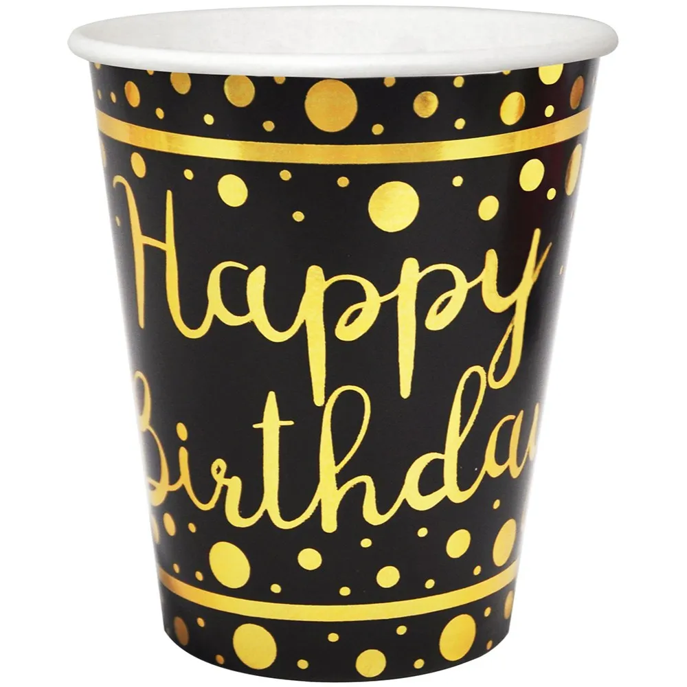 Set 6 Pahare Petrecere cu print Gold Happy Birthday HB8023