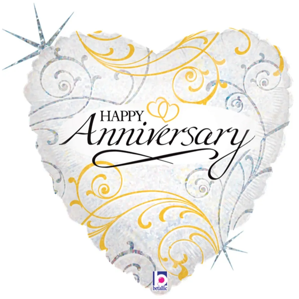 Balon Folie Inima Holografica Happy Anniversary 46 cm Grabo