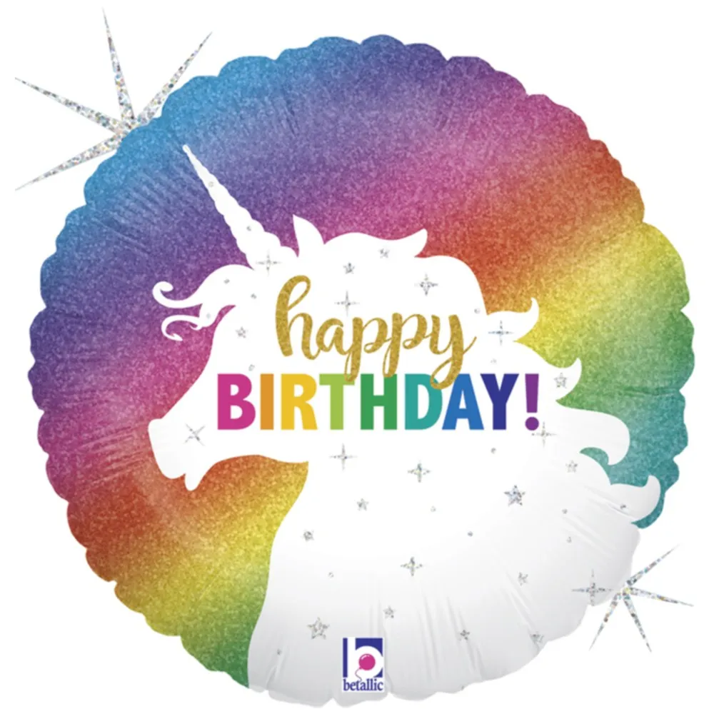 Balon Folie Rotund HB Glitter Rainbow Unicorn 46 cm Grabo
