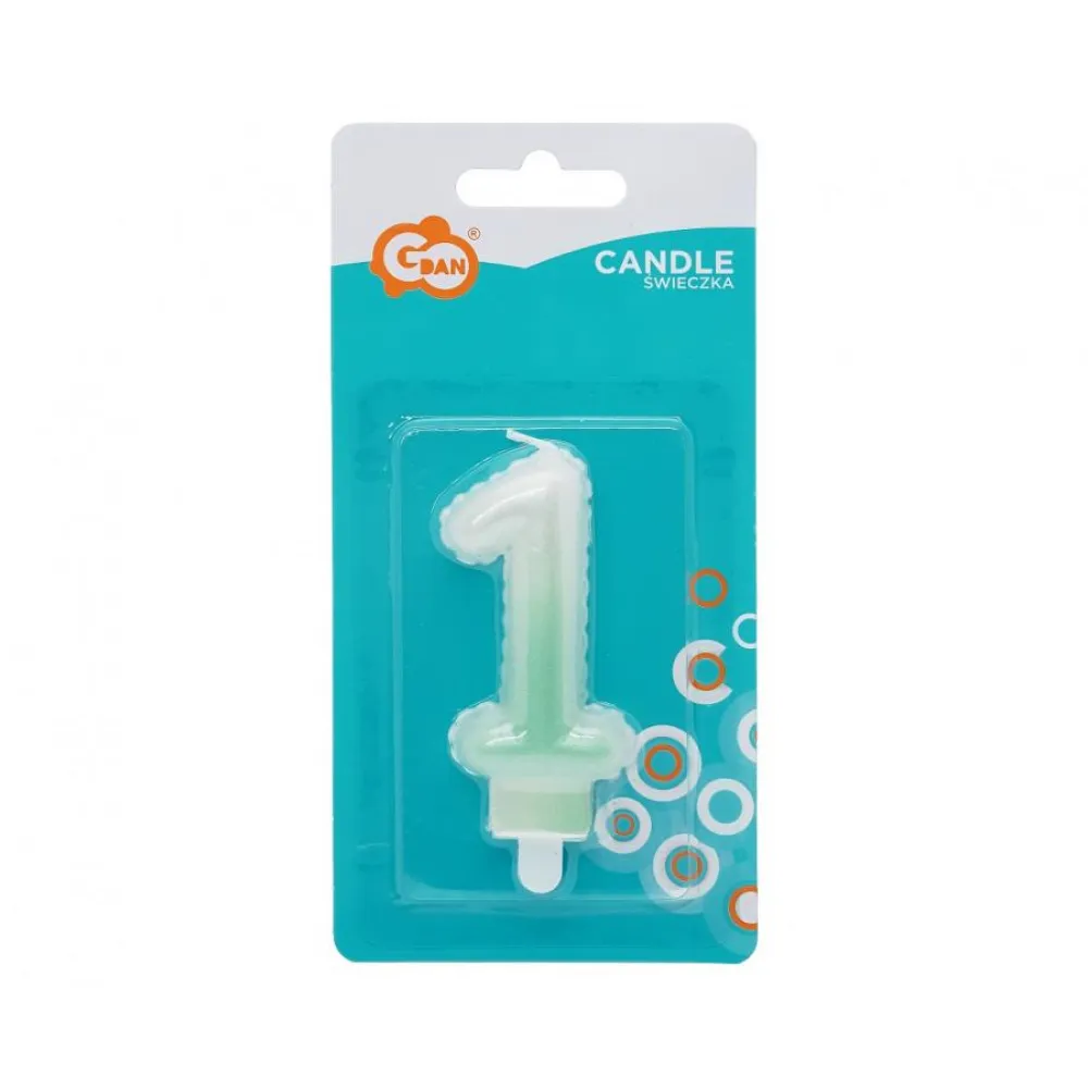 Lumanare Tort Cifra 1 Ombre Alb - Verde 7cm