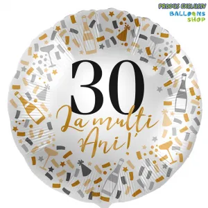 Balon Folie La multi ani! Cifra 30 Confetti Auriu 43cm