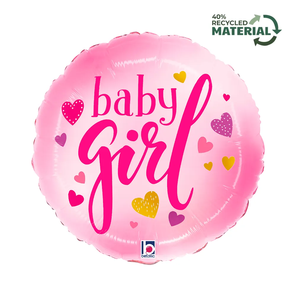 Balon Folie Rotund Baby Girl Inimioare 46cm