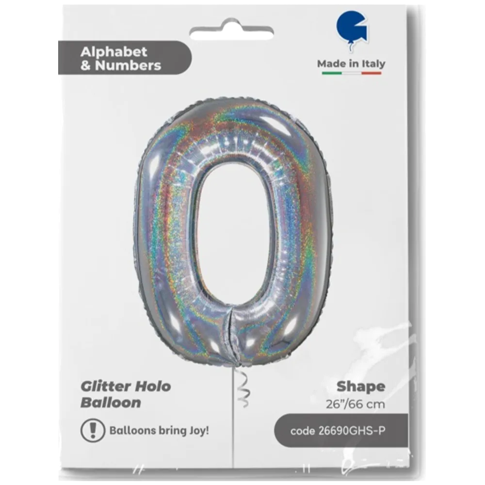 Balon Folie CIFRA 0 Holografic Glitter 66 cm Grabo