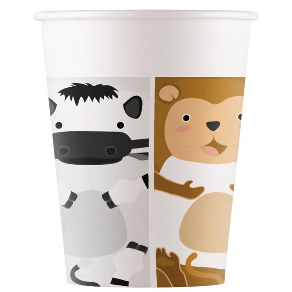 Set 8 Pahare Petrecere Carton 200ml Animalute Zoo
