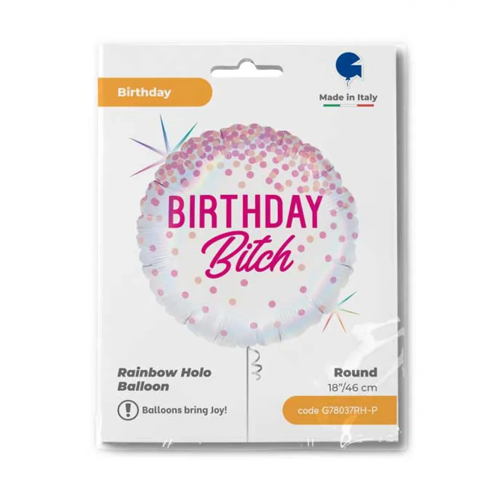 Balon Folie Rotund Birthday Bitch Holografic Confetti 46 cm GRABO - G78037RH