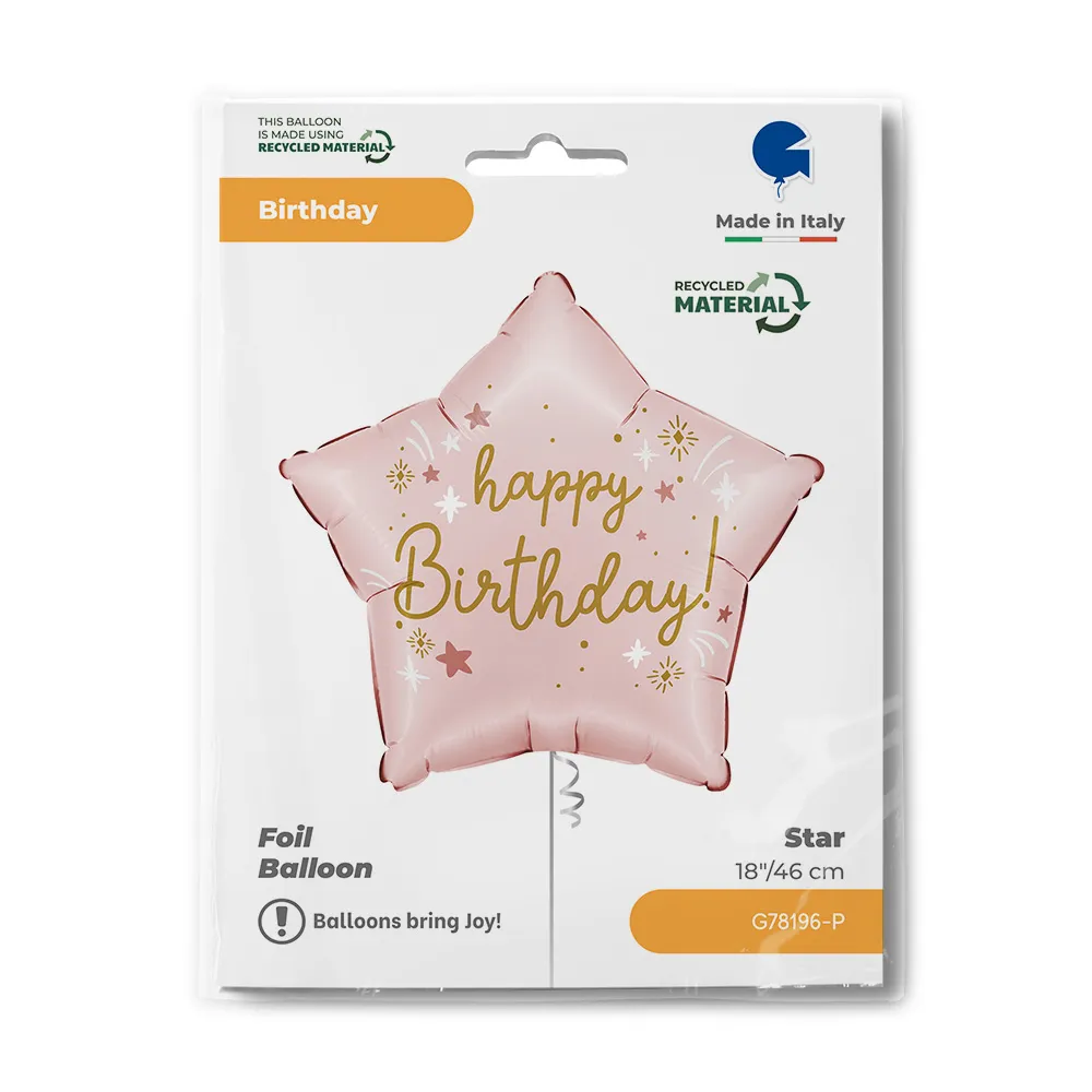 Balon Folie Stea Happy Birthday Roz 46cm