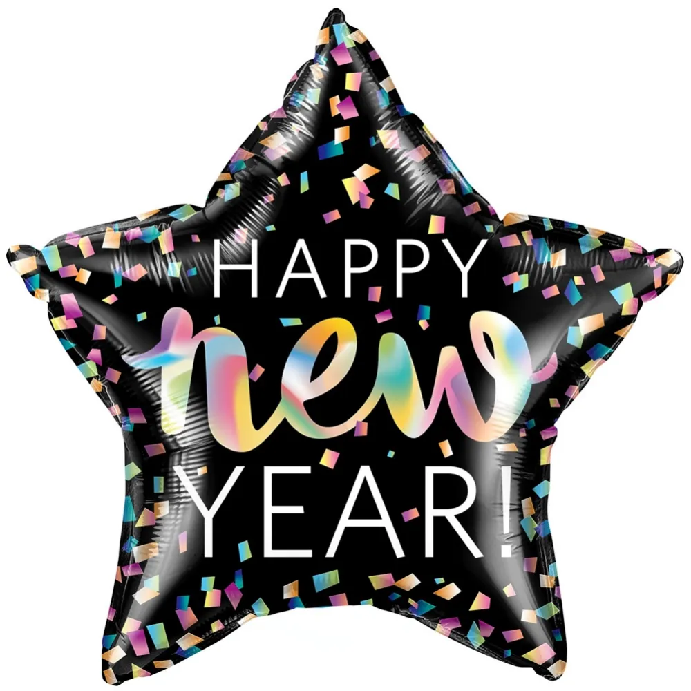 Balon Folie Stea Happy New Year Confetti Iridiscent 51cm 14982 QUALATEX