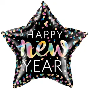 Balon Folie Stea Happy New Year Confetti Iridiscent 51cm 14982 QUALATEX
