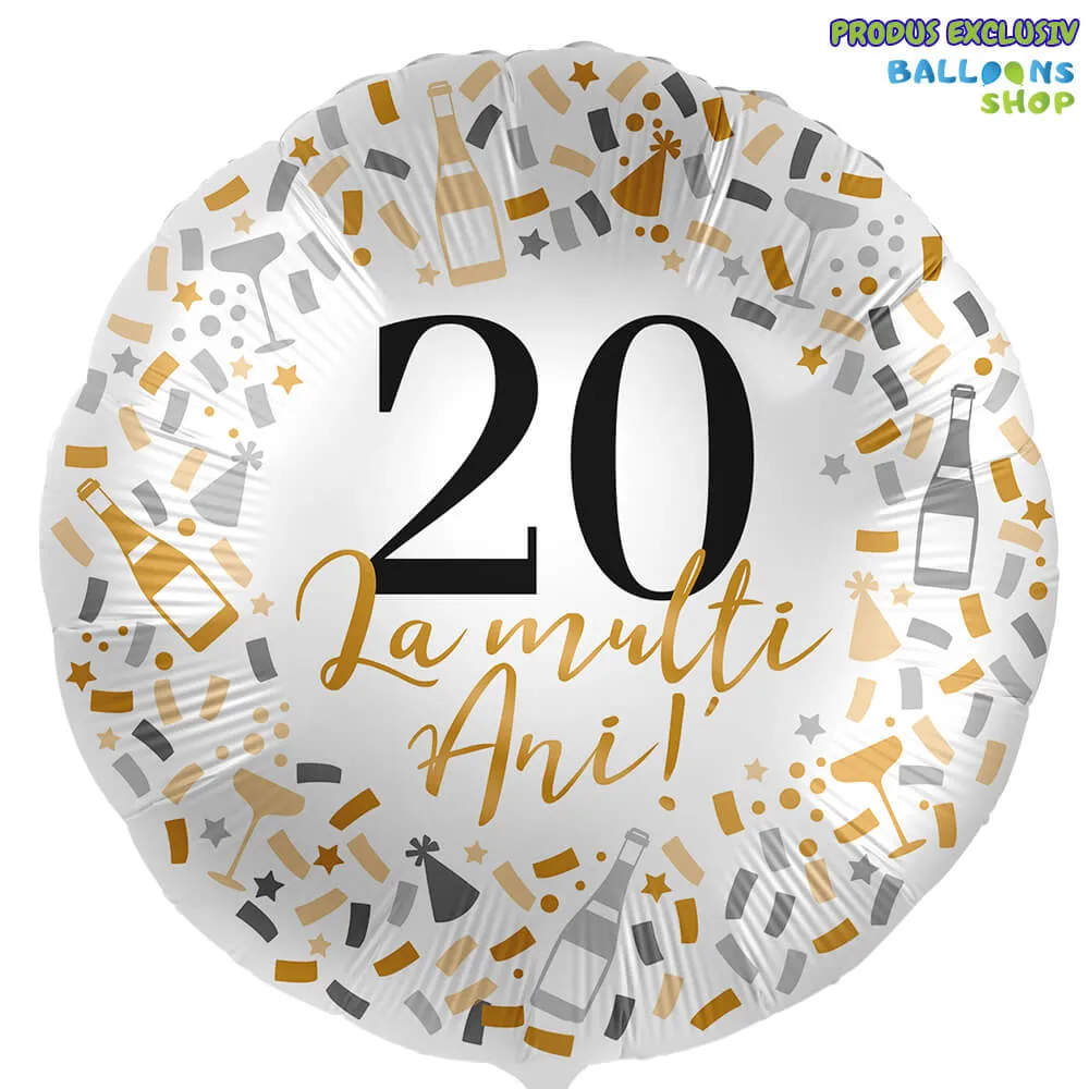 Balon Folie La multi ani! Cifra 20 Confetti Auriu 43cm
