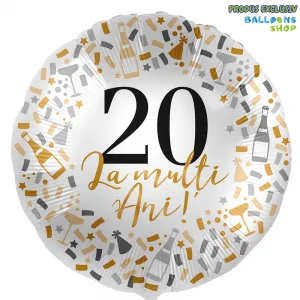 Balon Folie La multi ani! Cifra 20 Confetti Auriu 43cm