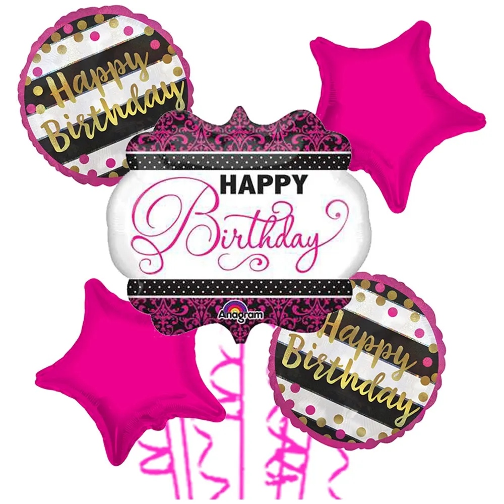 Buchet 5 Baloane Happy Birthday Roz 2020207