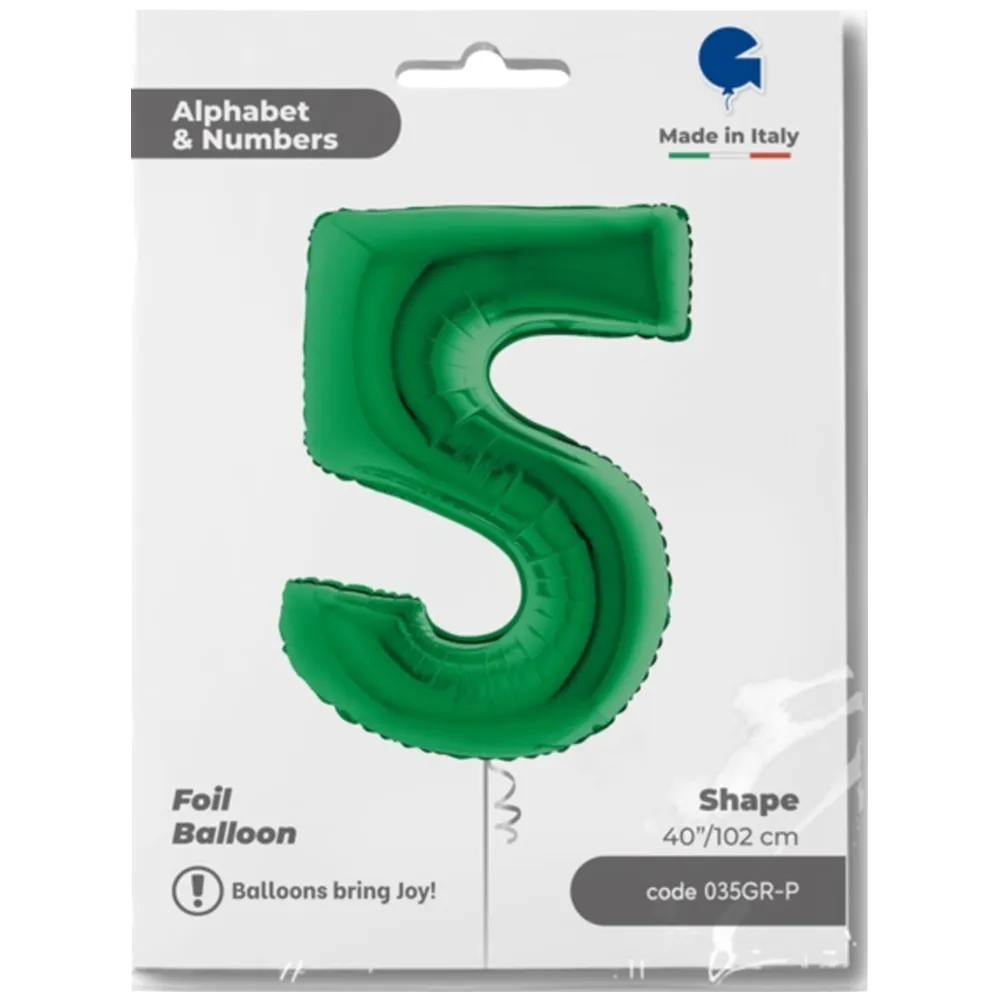 Balon Folie JUMBO CIFRA 5 VERDE 102 cm Grabo