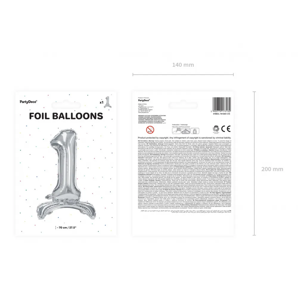 Balon Folie Cifra 1 umflare aer Argintiu 70cm