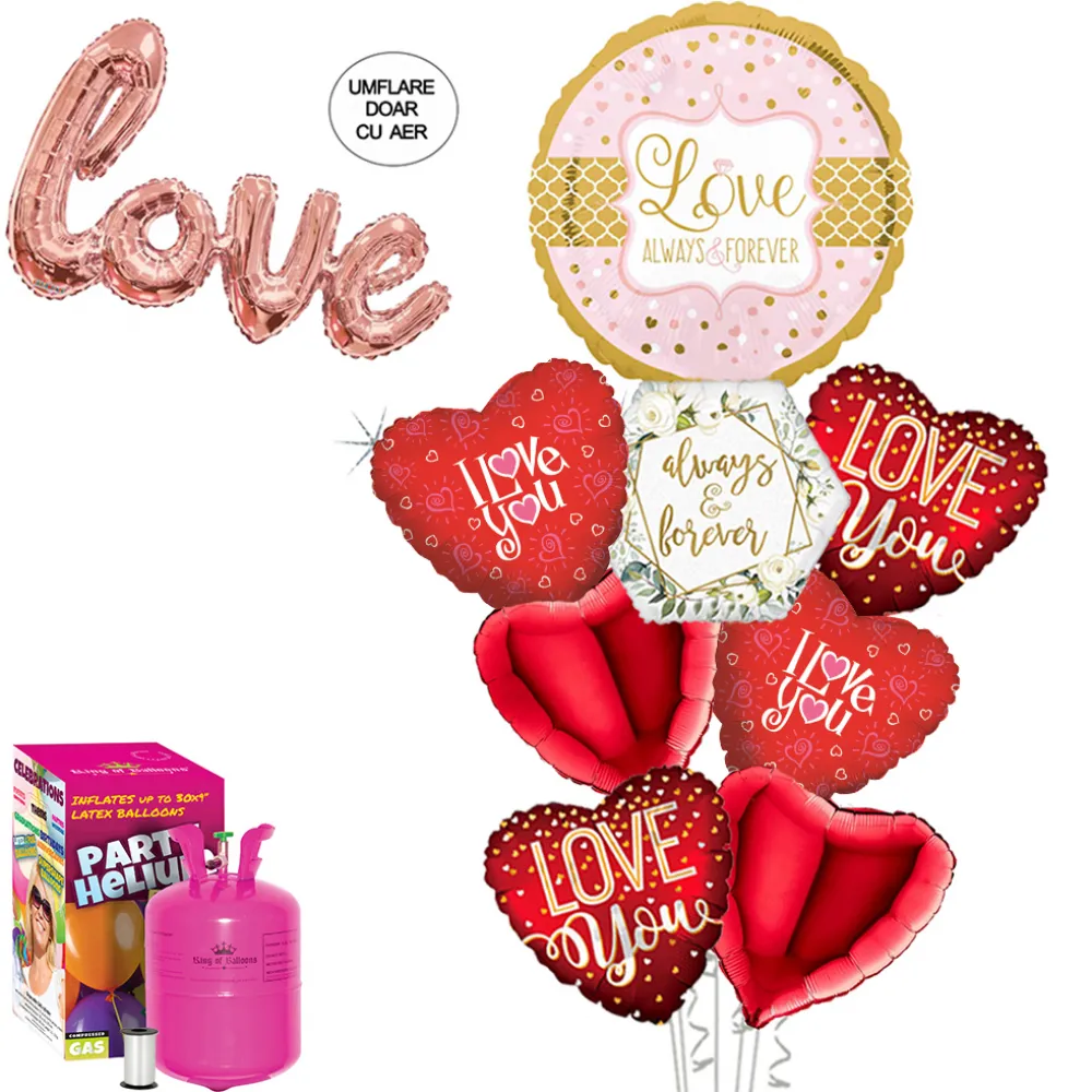 Pachet Baloane Valentine's Day (cu butelie mica)