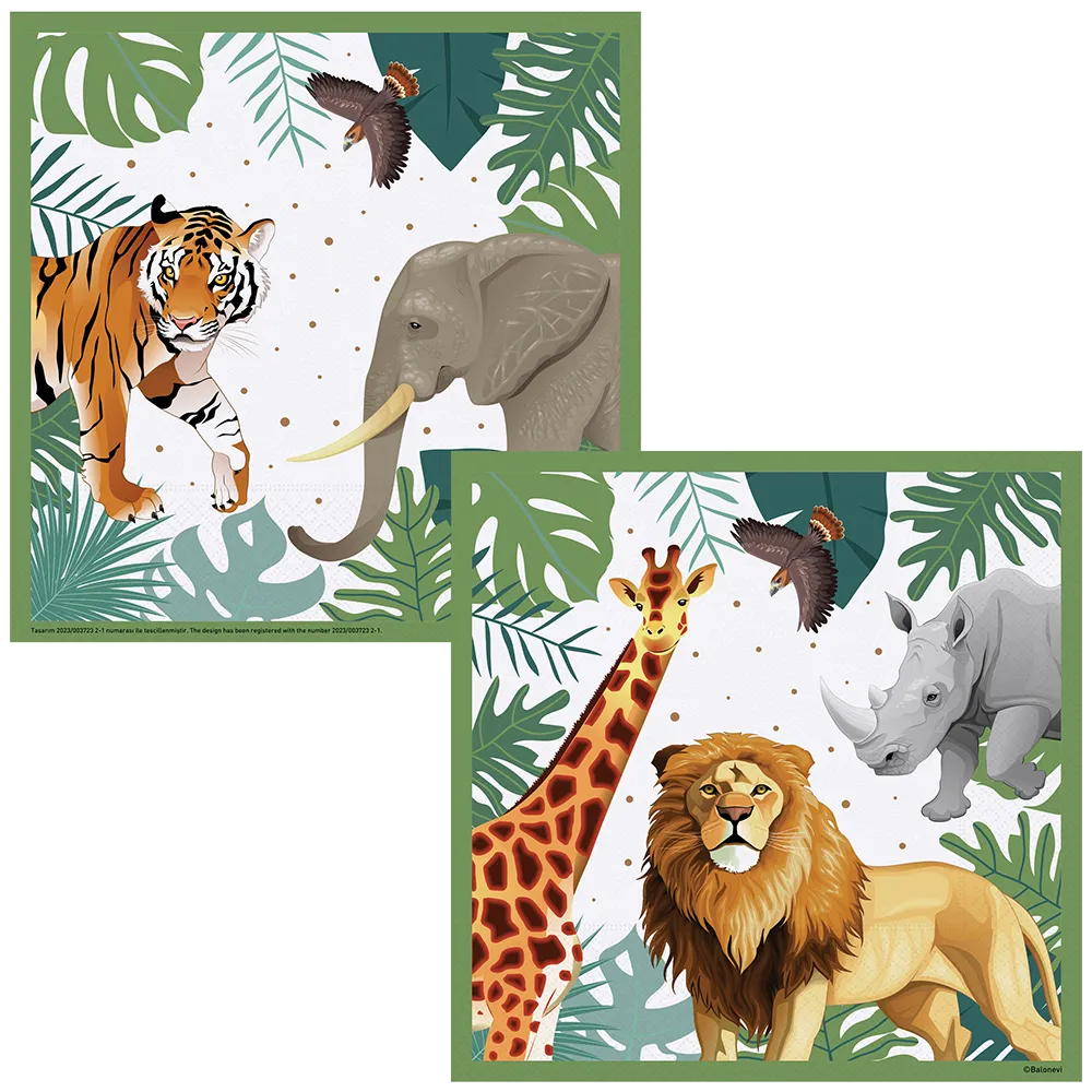 Set 16 Servetele petrecere cu print Wild Life 33x33cm