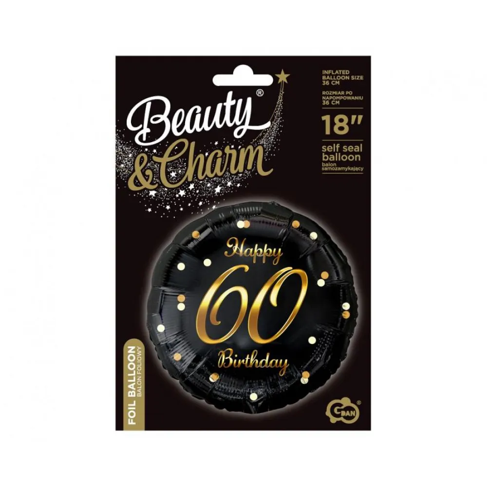 Balon Folie Rotund Happy 60th Birthday Confetti Auriu 45cm