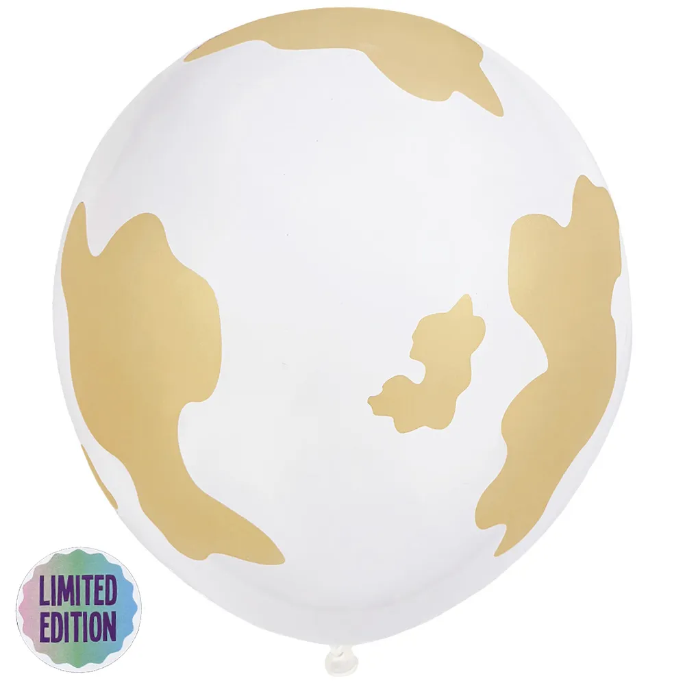 Baloane latex 30cm Safari Country Cow - White (Print: Gold)