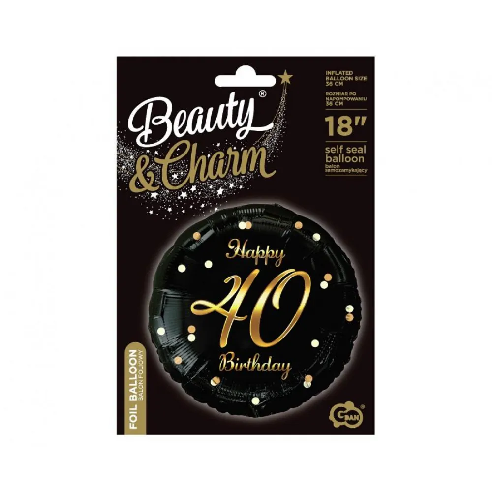 Balon Folie Rotund Happy 40th Birthday Confetti Auriu 45cm