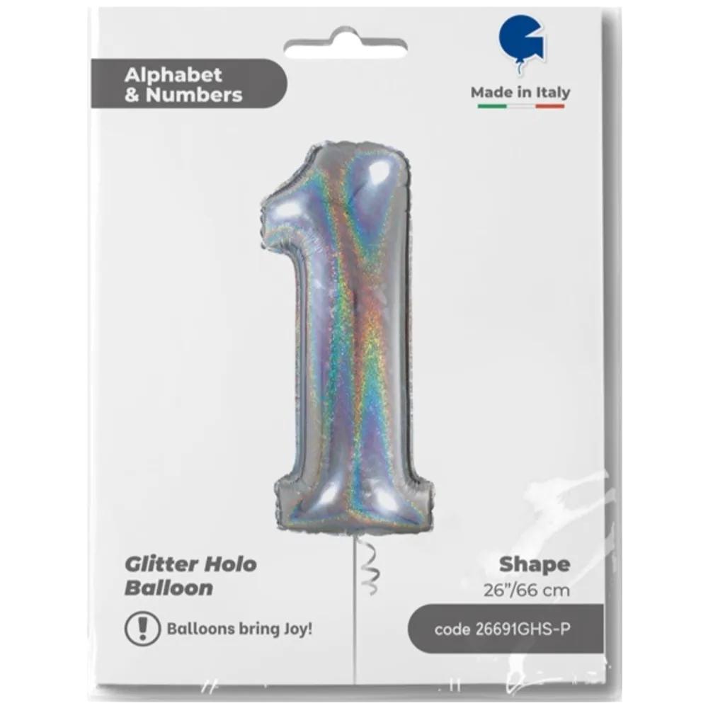 Balon Folie CIFRA 1 Holographic Glitter 66 cm Grabo